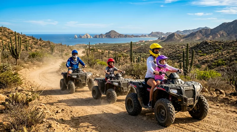 Family ATV tour through the desert near Cabo San Lucas with kids
