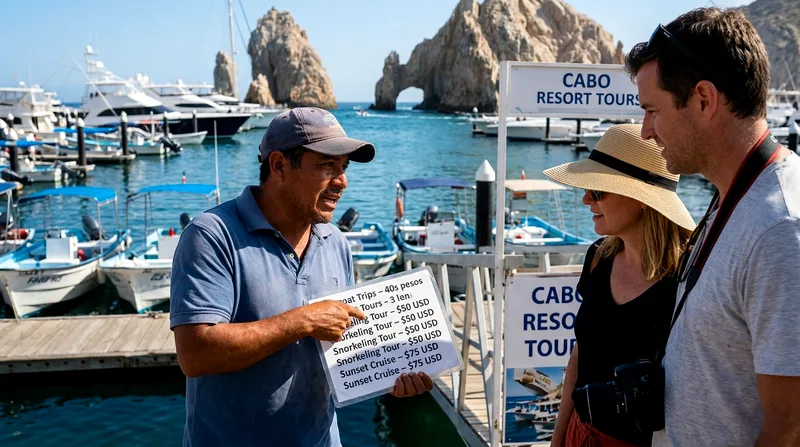 Independent tour booking at Cabo San Lucas marina versus resort concierge pricing